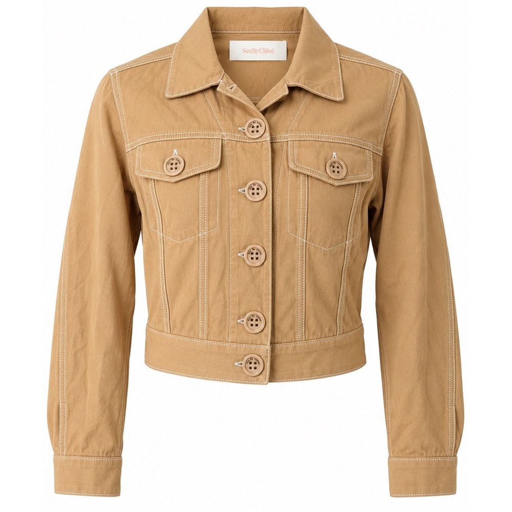 See By Chloe Jacket Women 38 Camel Brown Contrast Stitch Cropped Utility